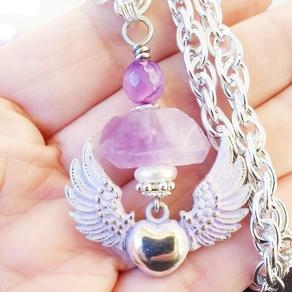 Winged Heart Amethyst Necklace ~ Hand Painted, One-of-a-Kind, Spiritual Gift - Picture 14 of 16